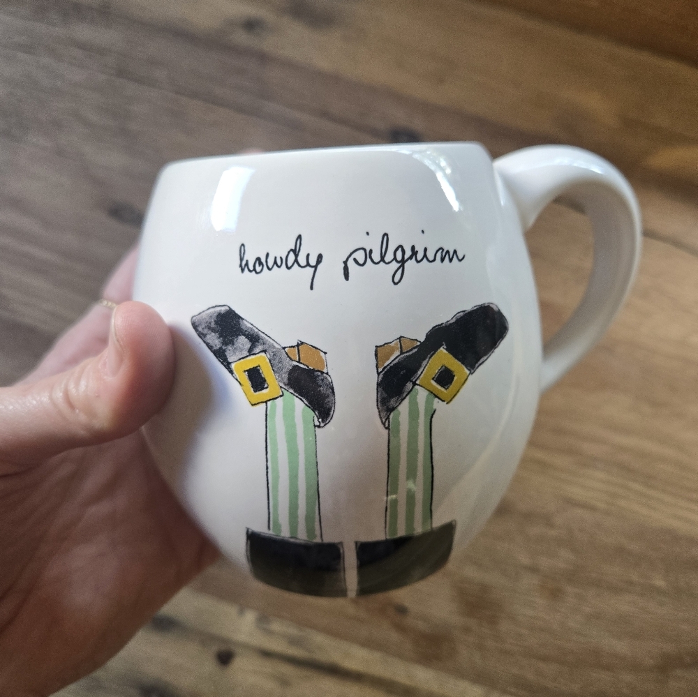 💛🧡 Rae Dunn “Howdy Pilgrim” Mug – Thanksgiving Theme, Large Oval Mug